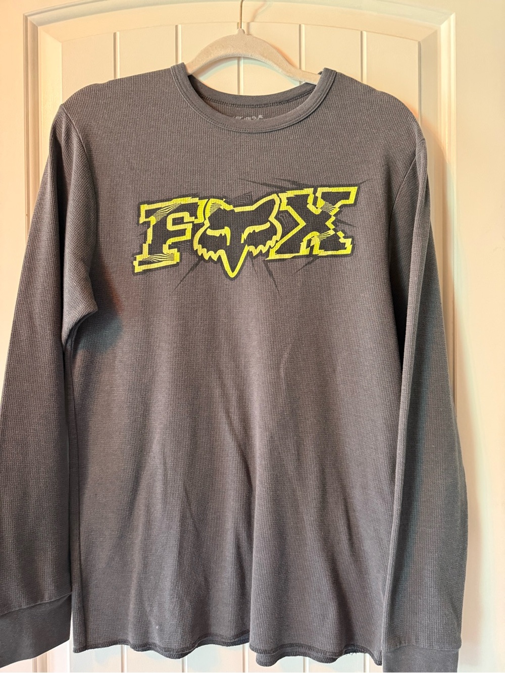 Fox Racing Men's Thermal Waffle KnitLong-Sleeve Shirt with Neon Yellow Logo